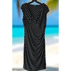 Lauren Ralph Lauren Dress 8 Knee Length‎ Black White Polka Dot Ruched Sheath